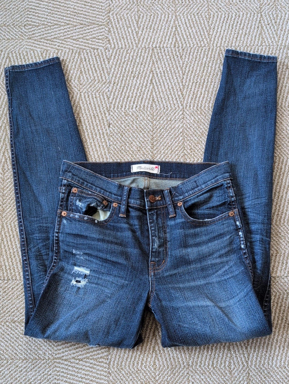Madewell Women's 9" High Rise Skinny Skinny Jeans 27T Tall Dark Blue Distressed